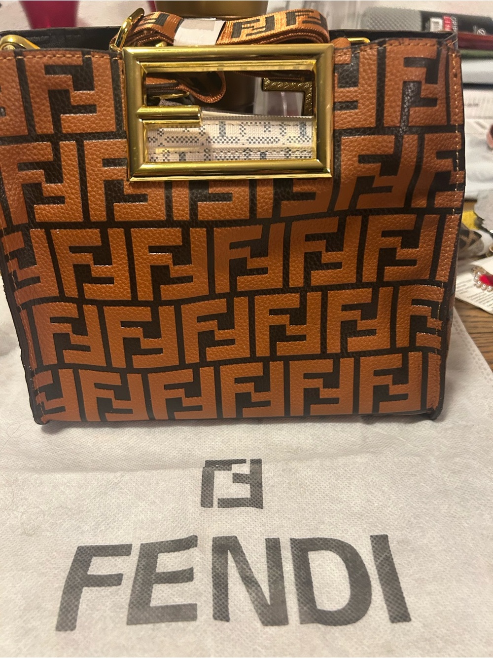 Brown and Black FF Logo Clutch with Gold-Tone Buckle - Picture 8 of 8